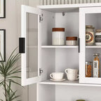 Bibliothèque haute avec portes en verre trempé, planches réglables, 4 portes en MDF laqué, Blanc, Rangement salon et chambre
