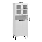 Bibliothèque haute avec portes en verre trempé, planches réglables, 4 portes en MDF laqué, Blanc, Rangement salon et chambre