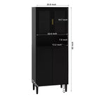 Bibliothèque haute avec portes en verre trempé, planches réglables, 4 portes en MDF laqué, Blanc, Rangement salon et chambre