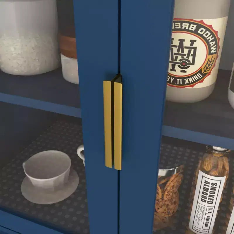 Bibliothèque haute avec portes en verre trempé, planches réglables, 4 portes en MDF laqué, Blanc, Rangement salon et chambre