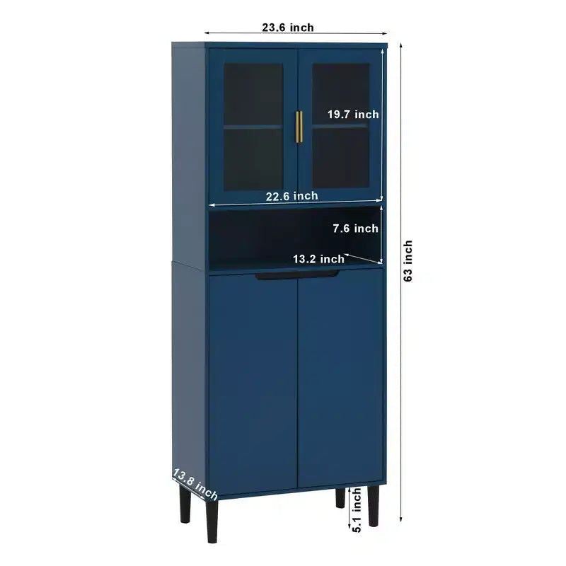 Bibliothèque haute avec portes en verre trempé, planches réglables, 4 portes en MDF laqué, Blanc, Rangement salon et chambre
