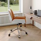 Tree City - Fauteuil de Bureau Pivotant Mid-Century Modern avec Dossier en Bois Courbé Noyer et Assise en Similicuir, Hauteur Réglable et Piètement à Roulettes