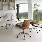Tree City - Fauteuil de Bureau Pivotant Mid-Century Modern avec Dossier en Bois Courbé Noyer et Assise en Similicuir, Hauteur Réglable et Piètement à Roulettes