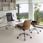 Tree City - Fauteuil de Bureau Pivotant Mid-Century Modern avec Dossier en Bois Courbé Noyer et Assise en Similicuir, Hauteur Réglable et Piètement à Roulettes