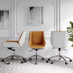 Tree City - Fauteuil de Bureau Pivotant Mid-Century Modern avec Dossier en Bois Courbé Noyer et Assise en Similicuir, Hauteur Réglable et Piètement à Roulettes