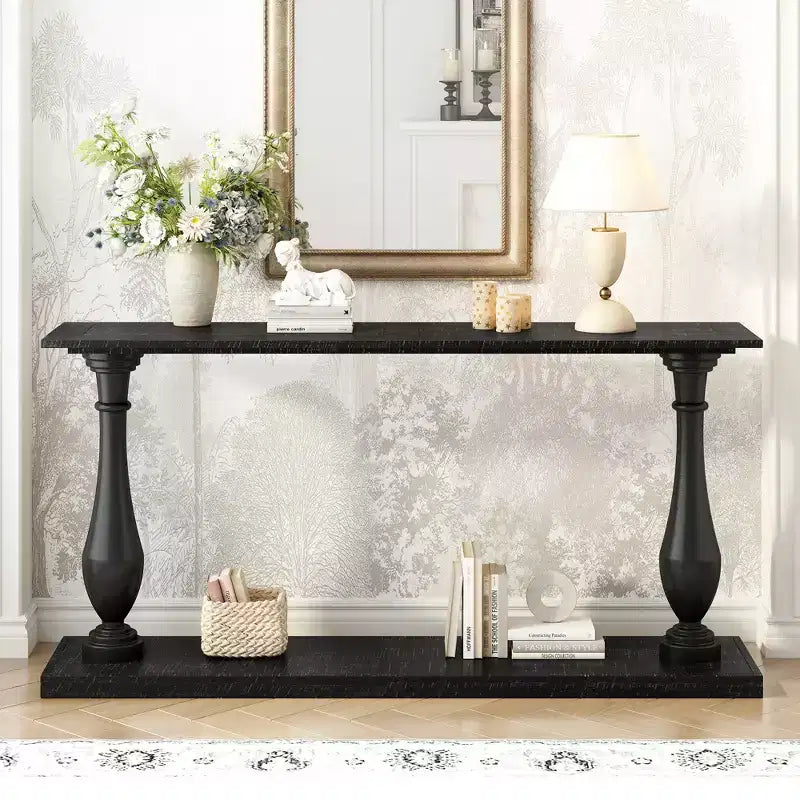 Console vintage, table d'entrée en placage de pin avec pieds en forme de vase élégant - ModernLuxe