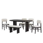 Ensemble table de salle à manger 6 pièces avec chaises rembourrées et banc, style rustique fermier, naturel/espresso-ModernLuxe