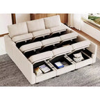 Belffin Canapé-lit modulaire en velours côtelé 9 places convertible avec poufs de rangement Canapé-lit modulaire pour salon