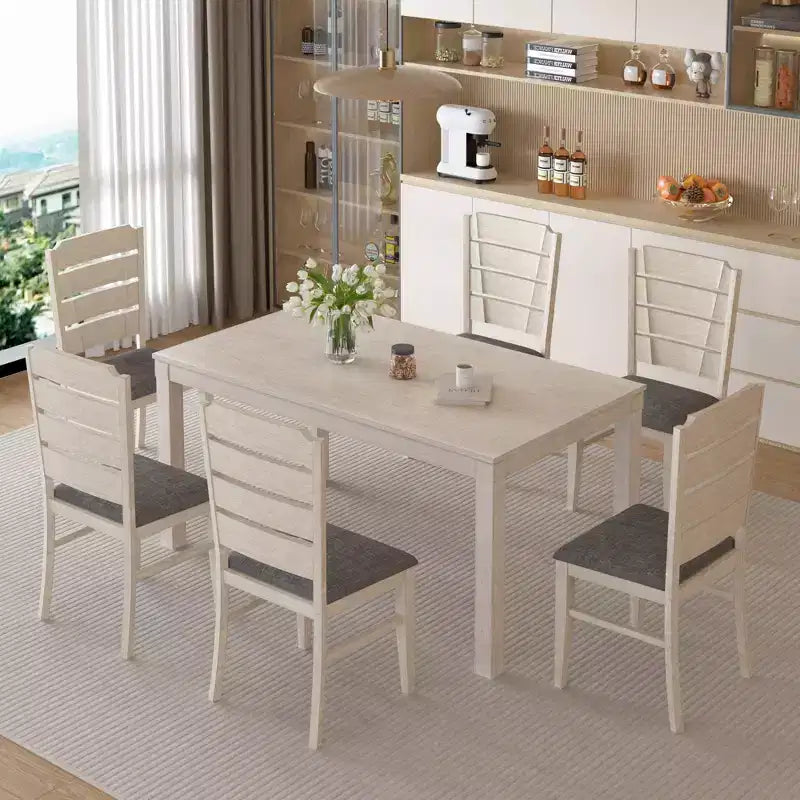 Table à manger de style campagnard VECELO, table en bois d'hévéa avec 4 pieds en bois massif pour la cuisine, gris