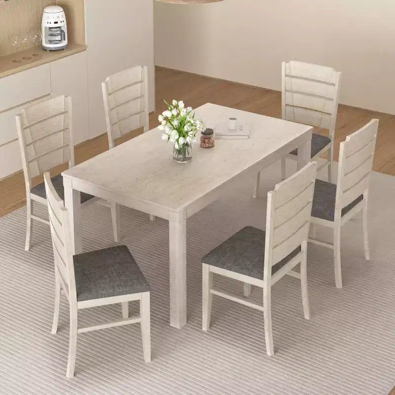 Table à manger de style campagnard VECELO, table en bois d'hévéa avec 4 pieds en bois massif pour la cuisine, gris