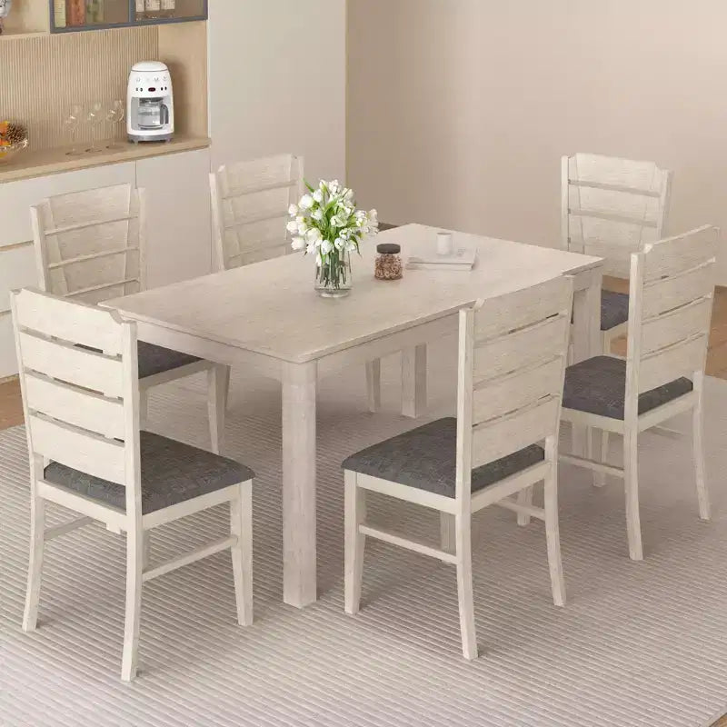 Table à manger de style campagnard VECELO, table en bois d'hévéa avec 4 pieds en bois massif pour la cuisine, gris