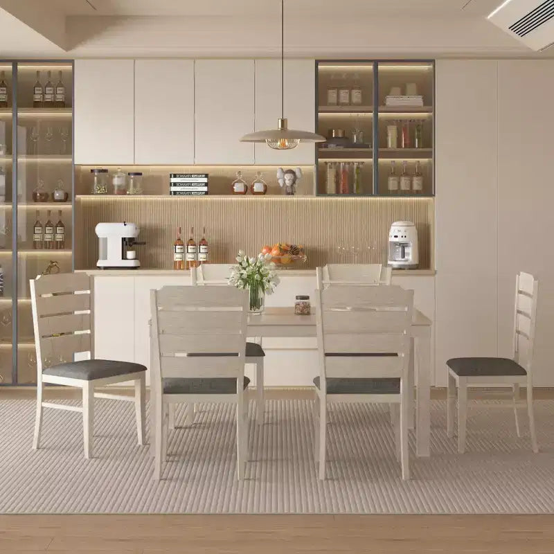 Table à manger de style campagnard VECELO, table en bois d'hévéa avec 4 pieds en bois massif pour la cuisine, gris