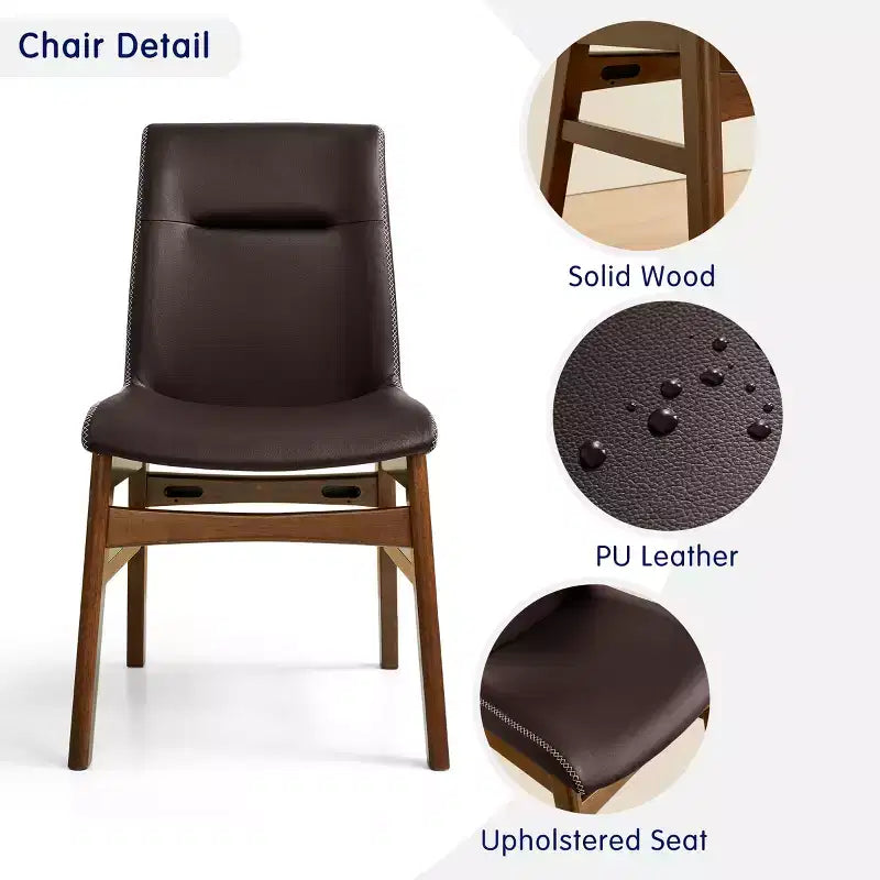 Subrtex Chaise de salle à manger en bois massif avec revêtement en similicuir (Lot de 2)