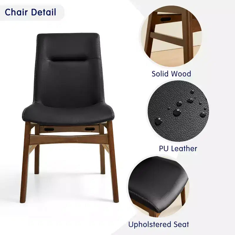 Subrtex Chaise de salle à manger en bois massif avec revêtement en similicuir (Lot de 2)
