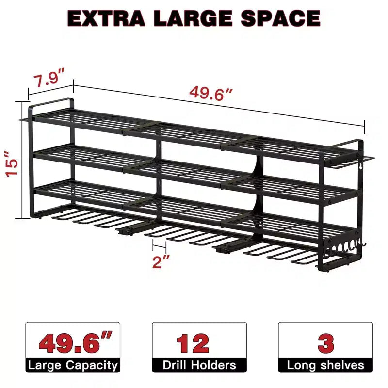 Hausource Organisateur d'outils électriques à 4 niveaux - Support pour 12 perceuses, Étagère de rangement pour atelier