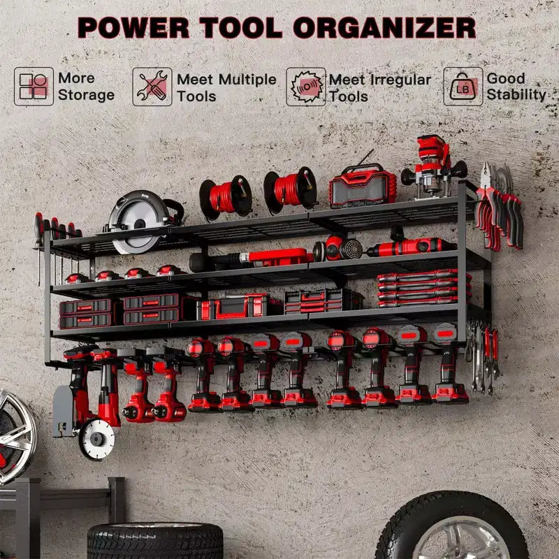Hausource Organisateur d'outils électriques à 4 niveaux - Support pour 12 perceuses, Étagère de rangement pour atelier