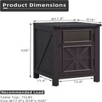 Table de chevet avec station de recharge, table de chevet de style rustique de 45 cm avec étagère réglable, table d'appoint en bois rustique