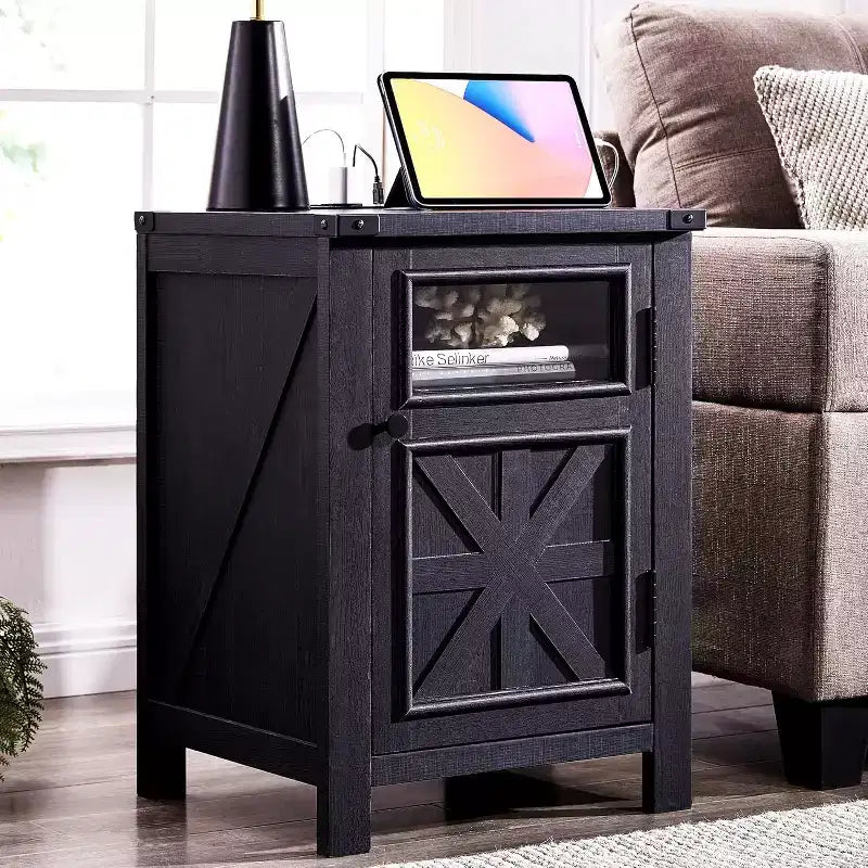 Table de chevet avec station de recharge, table de chevet de style rustique de 45 cm avec étagère réglable, table d'appoint en bois rustique
