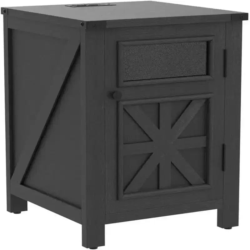 Table de chevet avec station de recharge, table de chevet de style rustique de 45 cm avec étagère réglable, table d'appoint en bois rustique