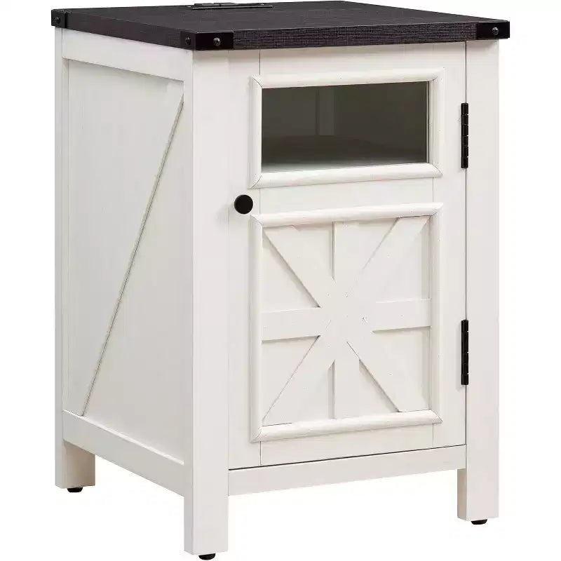 Table de chevet avec station de recharge, table de chevet de style rustique de 45 cm avec étagère réglable, table d'appoint en bois rustique