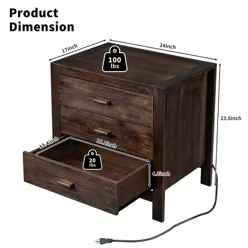 Karl Home | Table de chevet en bois massif de 61 cm (24 po) de large