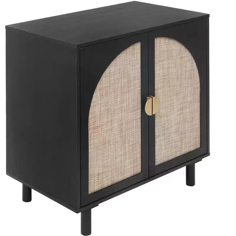Élégant meuble de rangement en rotin, buffet à 2 portes avec pieds en bois de pin massif pour chambre, salon, bureau - ModernLuxe