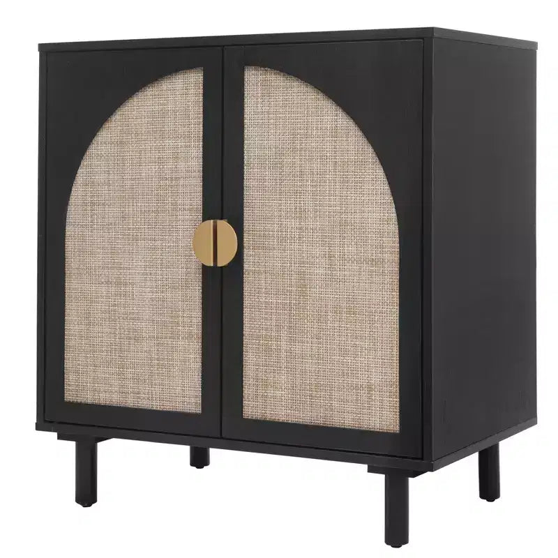 Élégant meuble de rangement en rotin, buffet à 2 portes avec pieds en bois de pin massif pour chambre, salon, bureau - ModernLuxe