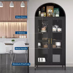 Armoire de rangement haute arquée de 73 po, Meuble de rangement polyvalent avec porte vitrée, 2 étagères réglables, Bibliothèque arquée de style ferme moderne