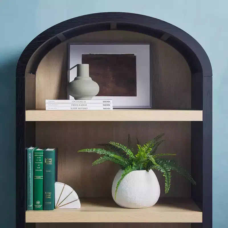 GDFStudio William Bibliothèque moderne de 76 po en bois arqué avec rangement dissimulé et 4 étagères