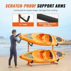 Support de rangement autoportant pour kayak VEVOR, support de kayak pour 2 kayaks, canoës et planches à pagaie avec bras rembourrés et largeur réglable, charge maximale de 79 kg
