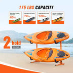 Support de rangement autoportant pour kayak VEVOR, support de kayak pour 2 kayaks, canoës et planches à pagaie avec bras rembourrés et largeur réglable, charge maximale de 79 kg