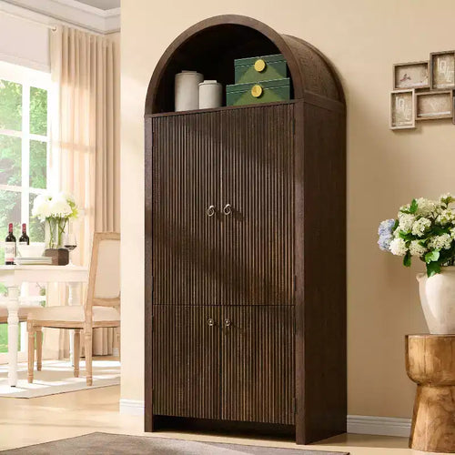 Garde-manger haut et arqué de 71 po, armoire de rangement moderne avec 3 tablettes réglables, 6 tablettes de porte, pour cuisine, salon