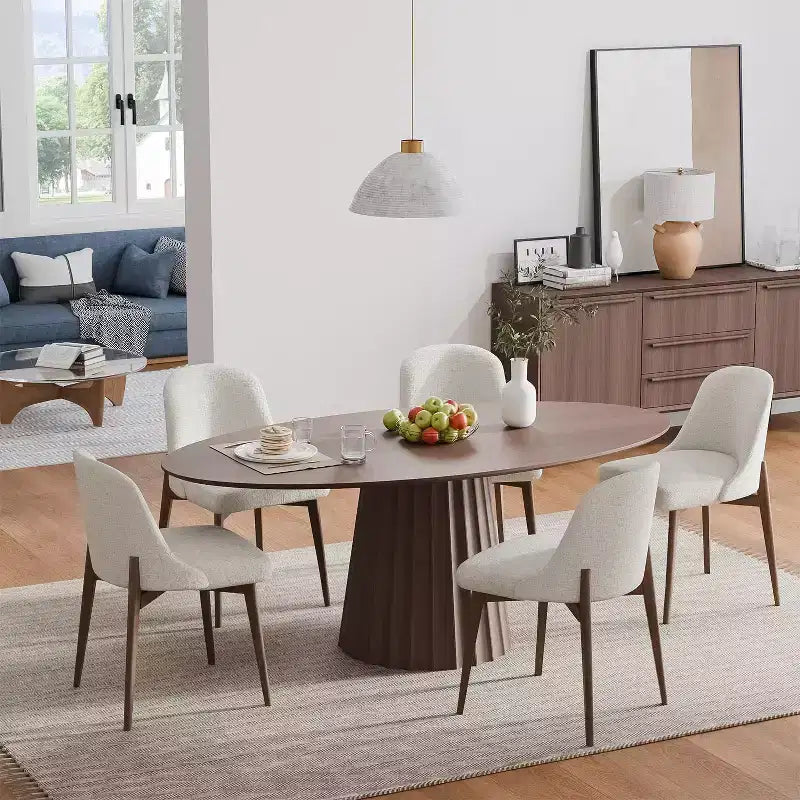 Table à manger ovale de style nordique en bois massif de 67 pouces, Grande table ronde moderne et simple pour la maison ou le restaurant, Design de luxe léger