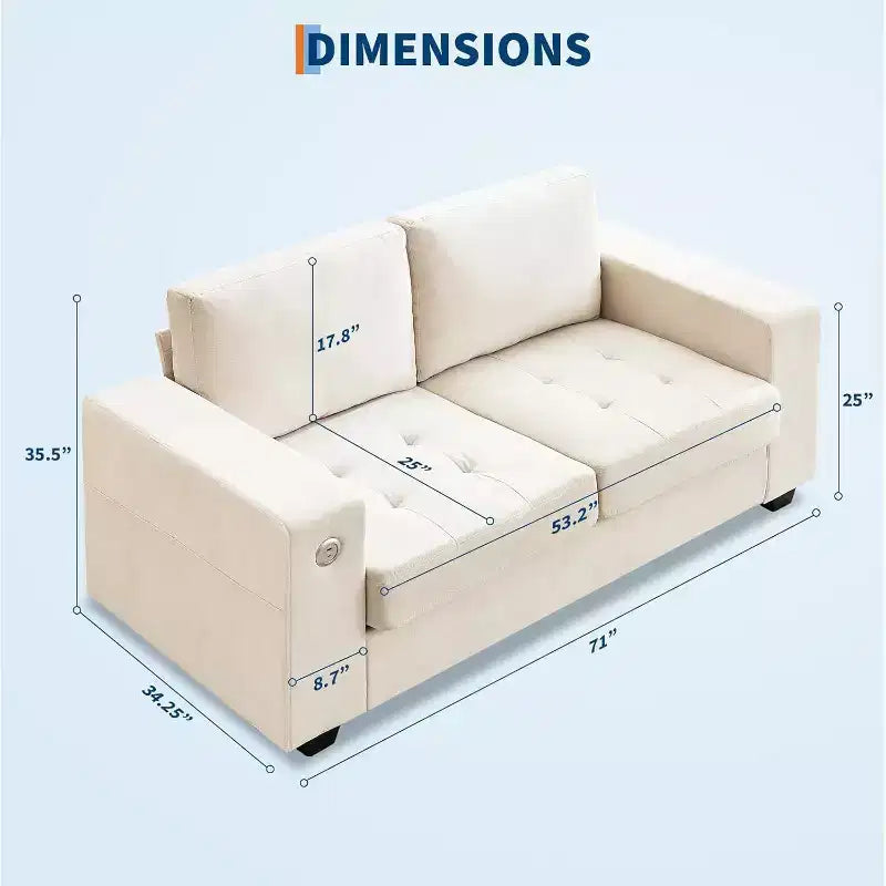 Canapé Causeuse en Chenille 70 po avec Chargement USB Canapé Sectionnel Moderne avec Poches de Rangement et Housse Amovible pour Salon, Appartement