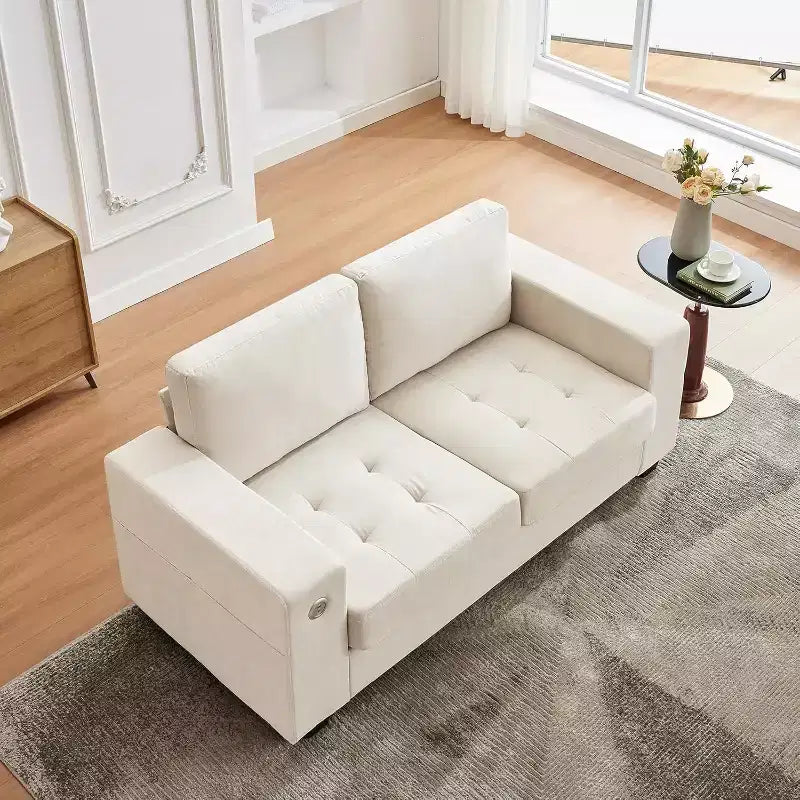 Canapé Causeuse en Chenille 70 po avec Chargement USB Canapé Sectionnel Moderne avec Poches de Rangement et Housse Amovible pour Salon, Appartement