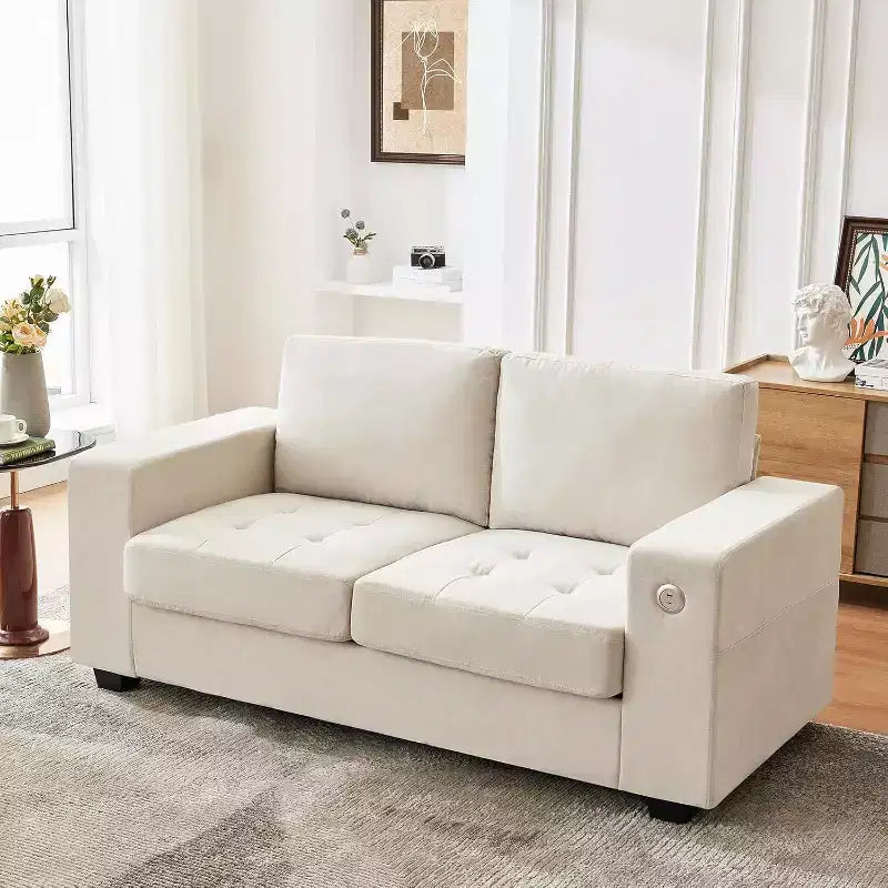 Canapé Causeuse en Chenille 70 po avec Chargement USB Canapé Sectionnel Moderne avec Poches de Rangement et Housse Amovible pour Salon, Appartement