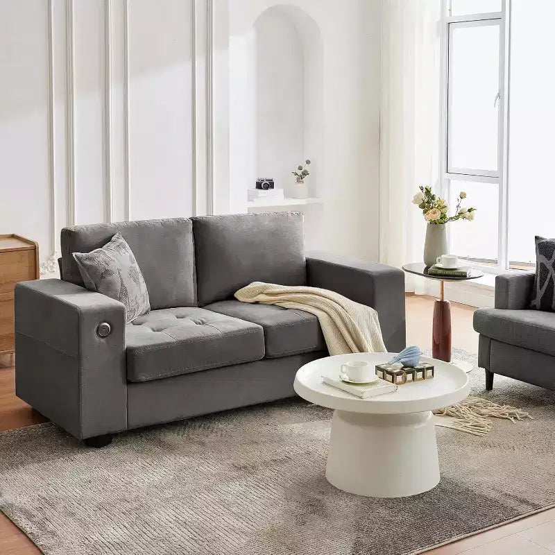 Canapé Causeuse en Chenille 70 po avec Chargement USB Canapé Sectionnel Moderne avec Poches de Rangement et Housse Amovible pour Salon, Appartement