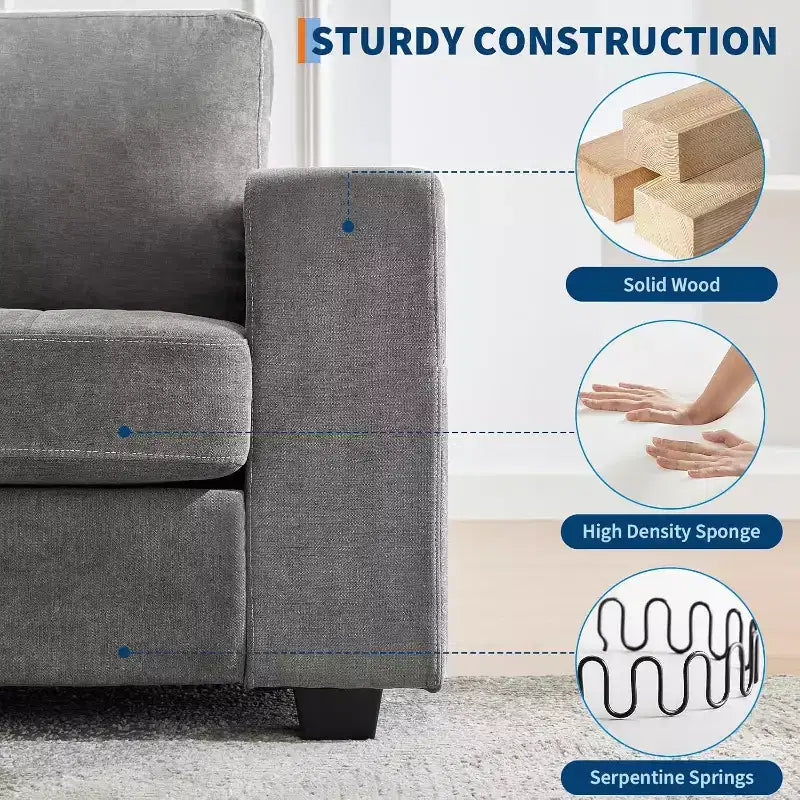 Canapé Causeuse en Chenille 70 po avec Chargement USB Canapé Sectionnel Moderne avec Poches de Rangement et Housse Amovible pour Salon, Appartement