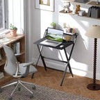HOMCOM Petit Bureau Pliant, Bureau Informatique Pliable avec Étagère Moniteur, Table d'Écriture pour Petits Espaces, Bureau à Domicile, Étude, Assemblage Facile