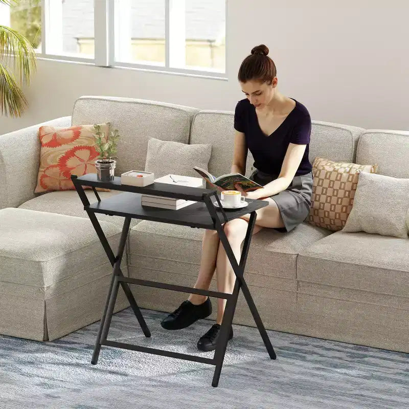 HOMCOM Petit Bureau Pliant, Bureau Informatique Pliable avec Étagère Moniteur, Table d'Écriture pour Petits Espaces, Bureau à Domicile, Étude, Assemblage Facile