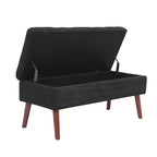 Banc de rangement 43,3W pour chambre à coucher, banc de bout de lit, pouf d'entrée avec pieds en bois massif, revêtement en lin/cuir PU, capacité de 136 kg - ModernLuxe