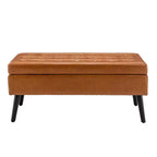 Banc de rangement 43,3W pour chambre à coucher, banc de bout de lit, pouf d'entrée avec pieds en bois massif, revêtement en lin/cuir PU, capacité de 136 kg - ModernLuxe