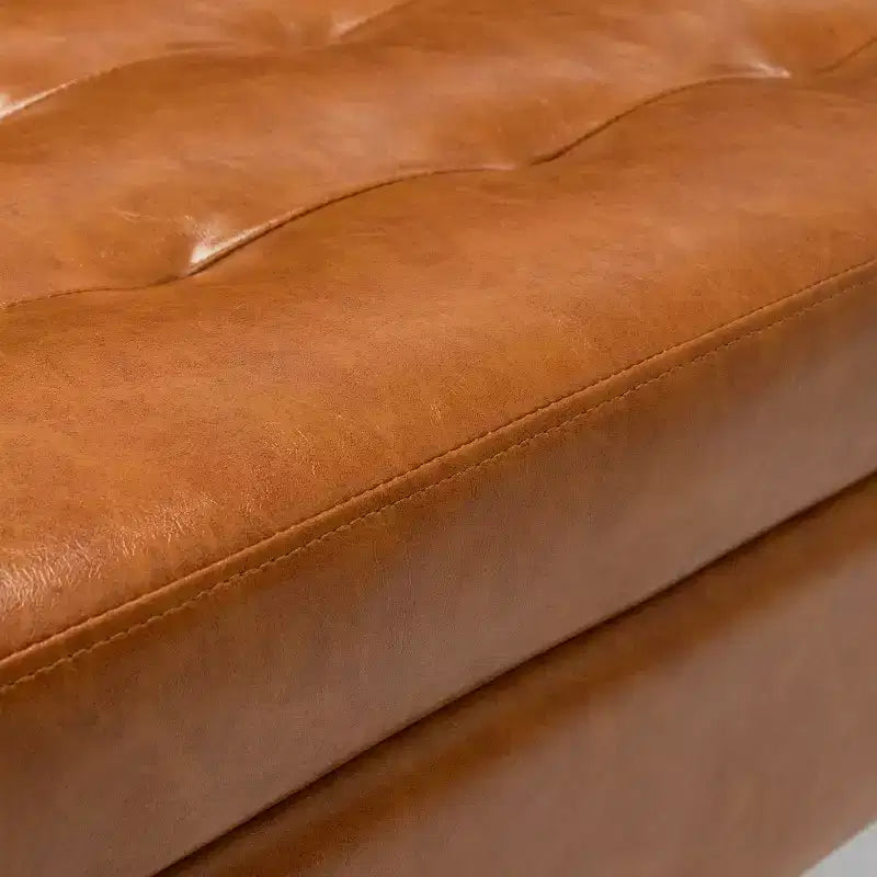 Banc de rangement 43,3W pour chambre à coucher, banc de bout de lit, pouf d'entrée avec pieds en bois massif, revêtement en lin/cuir PU, capacité de 136 kg - ModernLuxe