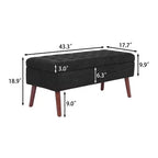 Banc de rangement 43,3W pour chambre à coucher, banc de bout de lit, pouf d'entrée avec pieds en bois massif, revêtement en lin/cuir PU, capacité de 136 kg - ModernLuxe