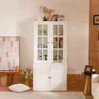 36W Display Cabinet Storage Cabinet Hutch Cabinet Accent Cabinet with 2 Glass Doors & 2 Adjustable Shelves, White-ModernLuxe