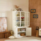 Armoire de rangement 36 W avec 2 portes vitrées et 2 étagères réglables, blanc-ModernLuxe