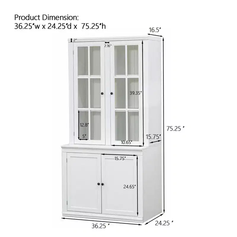 Armoire de rangement 36 W avec 2 portes vitrées et 2 étagères réglables, blanc-ModernLuxe