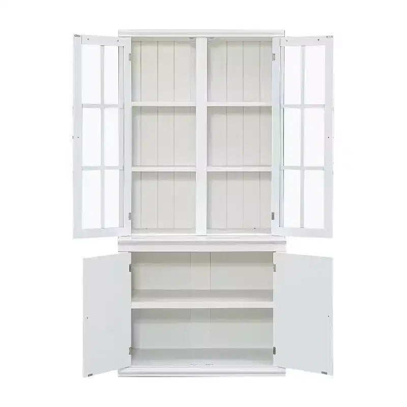 Armoire de rangement 36 W avec 2 portes vitrées et 2 étagères réglables, blanc-ModernLuxe