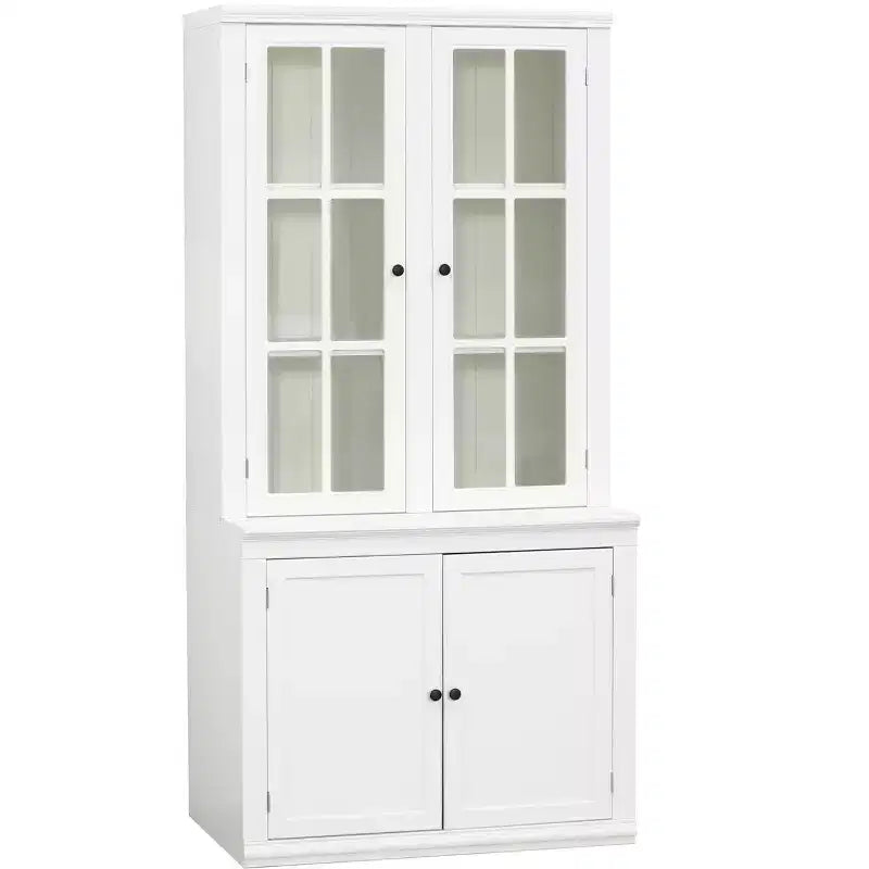 Armoire de rangement 36 W avec 2 portes vitrées et 2 étagères réglables, blanc-ModernLuxe