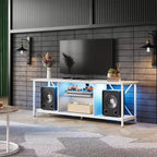 Meuble TV GALAXHERO 55 pour téléviseur 65 pouces, meuble de divertissement industriel avec lumières LED et étagère en verre, console TV pour salon/chambre à coucher